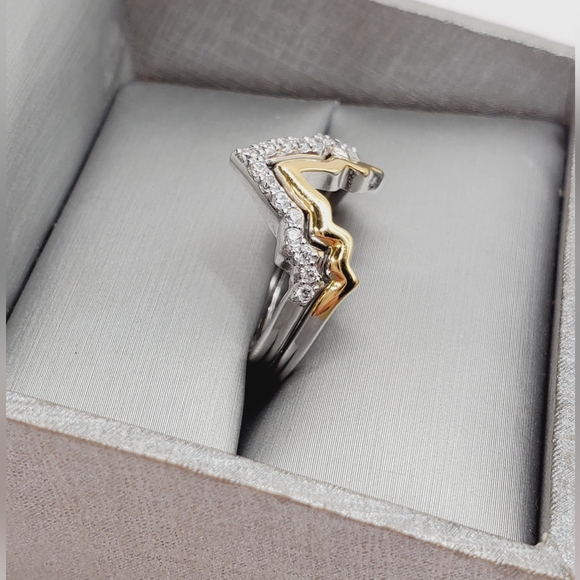 Yellow Gold - 925 Sterling Silver Matching Guard CZ Rings - Picture 2 of 6